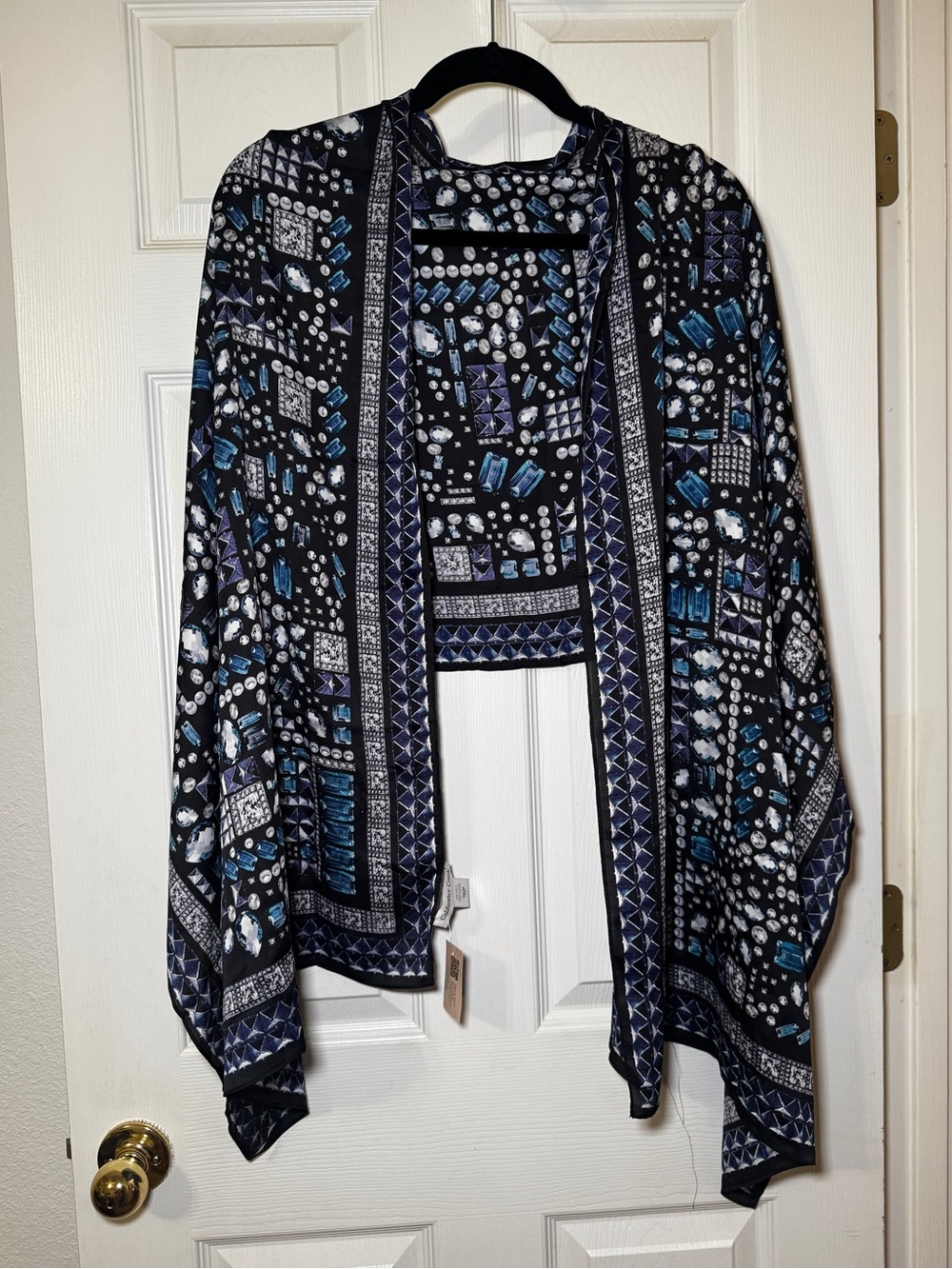 Coldwater Creek NWT Black and Blue Mosaic Jewels Scarf